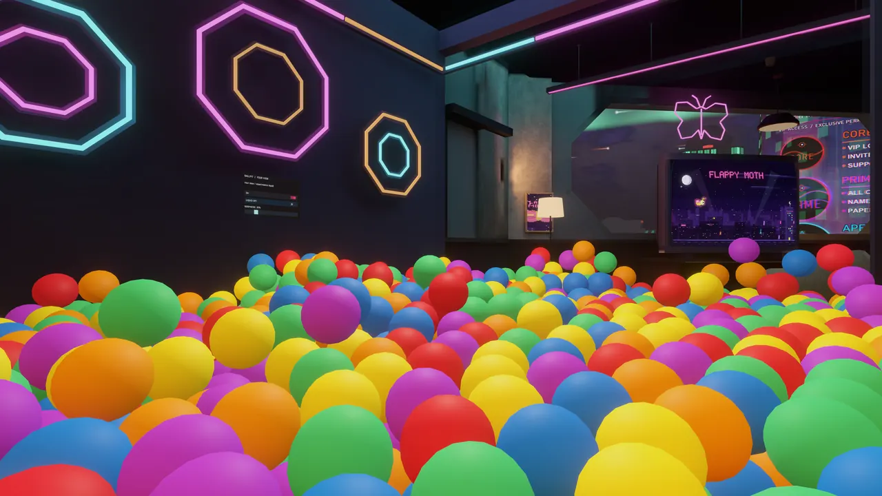 Inside the ball pit, at ball level