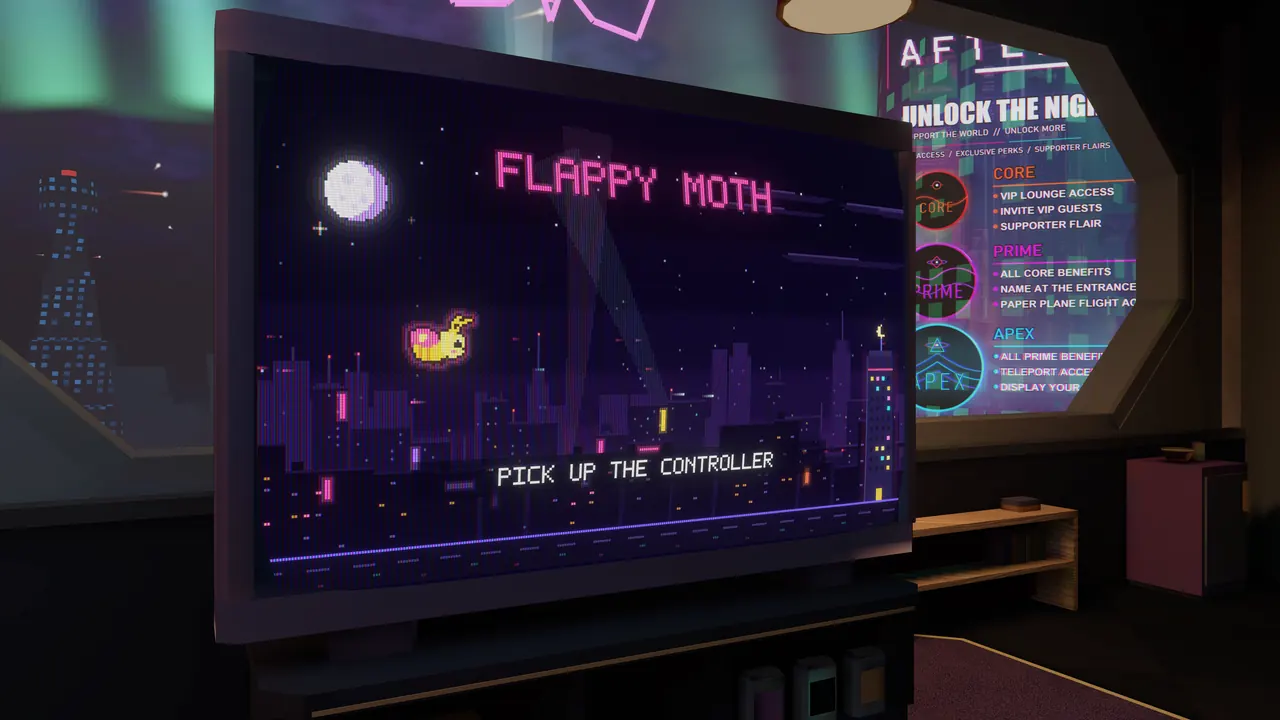 Flappy Moth on the arcade TV in the club